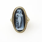 Antique Cameo Ring - Art Deco Era 14k Yellow Gold Carved Female Figure Black & White Onyx - Circa 1920s Size 5 1/2 Statuesque Fine Jewelry
