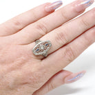 Art Deco Shield Ring - Antique 18k White Gold Filigree Diamond Created Sapphire Statement - Circa 1920s Era Size 6 Fine Statement Jewelry
