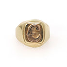 Letter "C" Ring - Estate 14k Yellow Gold Initial Initial Monogram Signet - Contemporary Circa 1990s Era Size 4 1/2 Fine Statement Jewelry