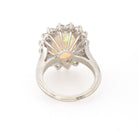 Opal & Diamond Halo Ring - Modern 14k White Gold Oval Natural Gem .88 CTW - Estate Circa 1980s Era Size 4 1/2 Cluster Fine Statement Jewelry