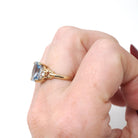 Created Spinel Ring - Mid Century 10k Yellow Gold French Cut Blue Gem Simulated Accents - Circa 1950s Era Size 5 1/2 Fine Statement Jewelry