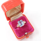 Created Spinel Ring - Mid Century 10k Yellow Gold French Cut Blue Gem Simulated Accents - Circa 1950s Era Size 5 1/2 Fine Statement Jewelry