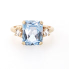 Created Spinel Ring - Mid Century 10k Yellow Gold French Cut Blue Gem Simulated Accents - Circa 1950s Era Size 5 1/2 Fine Statement Jewelry