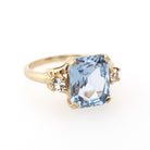 Created Spinel Ring - Mid Century 10k Yellow Gold French Cut Blue Gem Simulated Accents - Circa 1950s Era Size 5 1/2 Fine Statement Jewelry