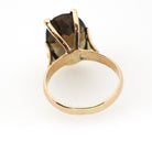 Smoky Quartz Ring - Modernist 14k Yellow Gold Oval Faceted 7.50 CT Dark Brown Gemstone - Vintage Circa 1970s Era Size 7 1/2 Fine Jewelry