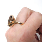 Smoky Quartz Ring - Modernist 14k Yellow Gold Oval Faceted 7.50 CT Dark Brown Gemstone - Vintage Circa 1970s Era Size 7 1/2 Fine Jewelry
