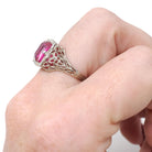 Created Ruby Ring - Vintage 14k White Gold 4.25 CT French Cut Red Art Deco Filigree - Circa 1930s Size 6 1/2 July Birthstone Fine Jewelry