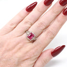 Created Ruby Ring - Vintage 14k White Gold 4.25 CT French Cut Red Art Deco Filigree - Circa 1930s Size 6 1/2 July Birthstone Fine Jewelry