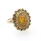 Jelly Fire Opal Ring - Contemporary 14k Yellow Gold Natural Cabochon Gemstone - Circa 1990s Era Size 5 1/2 October Birthstone Fine Jewelry