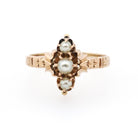 Antique Pearl Ring - Victorian 14k Rose Gold Three Gemstone Dainty Navette - Circa 1890s Era Size 5.25 Engraved June Birthstone Fine Jewelry