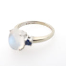 Vintage Moonstone & Sapphire Ring - Mid Century 14k White Gold Natural Cabochon Cut Gemstone - Circa 1950s Size 5.5 Fine Statement Jewelry