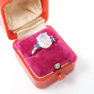 Vintage Moonstone & Sapphire Ring - Mid Century 14k White Gold Natural Cabochon Cut Gemstone - Circa 1950s Size 5.5 Fine Statement Jewelry