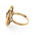 Vintage Onyx Ring - Retro 14k Yellow Gold Oval Black Chalcedony Gemstone - Circa 1960s Era Size 5 3/4 Natural .008 CT Diamond Fine Jewelry