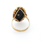 Vintage Onyx Ring - Retro 14k Yellow Gold Oval Black Chalcedony Gemstone - Circa 1960s Era Size 5 3/4 Natural .008 CT Diamond Fine Jewelry