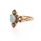 Antique Opal Ring - Victorian 10k Rose Gold Cabochon Cut .31 CT Gem - Circa 1890s Size 6 3/4 Seed Pearl Accent Fine Dainty Statement Jewelry