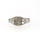 Vintage Baby Ring - Art Deco 14k White Gold Natural Diamond Flower Filigree Pinky Midi Band - Circa 1930s Era Size 2 Dainty Fine Jewelry