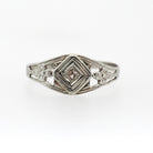 Vintage Baby Ring - Art Deco 14k White Gold Natural Diamond Flower Filigree Pinky Midi Band - Circa 1930s Era Size 2 Dainty Fine Jewelry