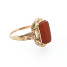 Victorian Carnelian Ring - Antique 10k Rosy Yellow Gold Natural Red Gemstone Shield - Circa 1880s Era Size 5 3/4 Fine Statement Jewelry