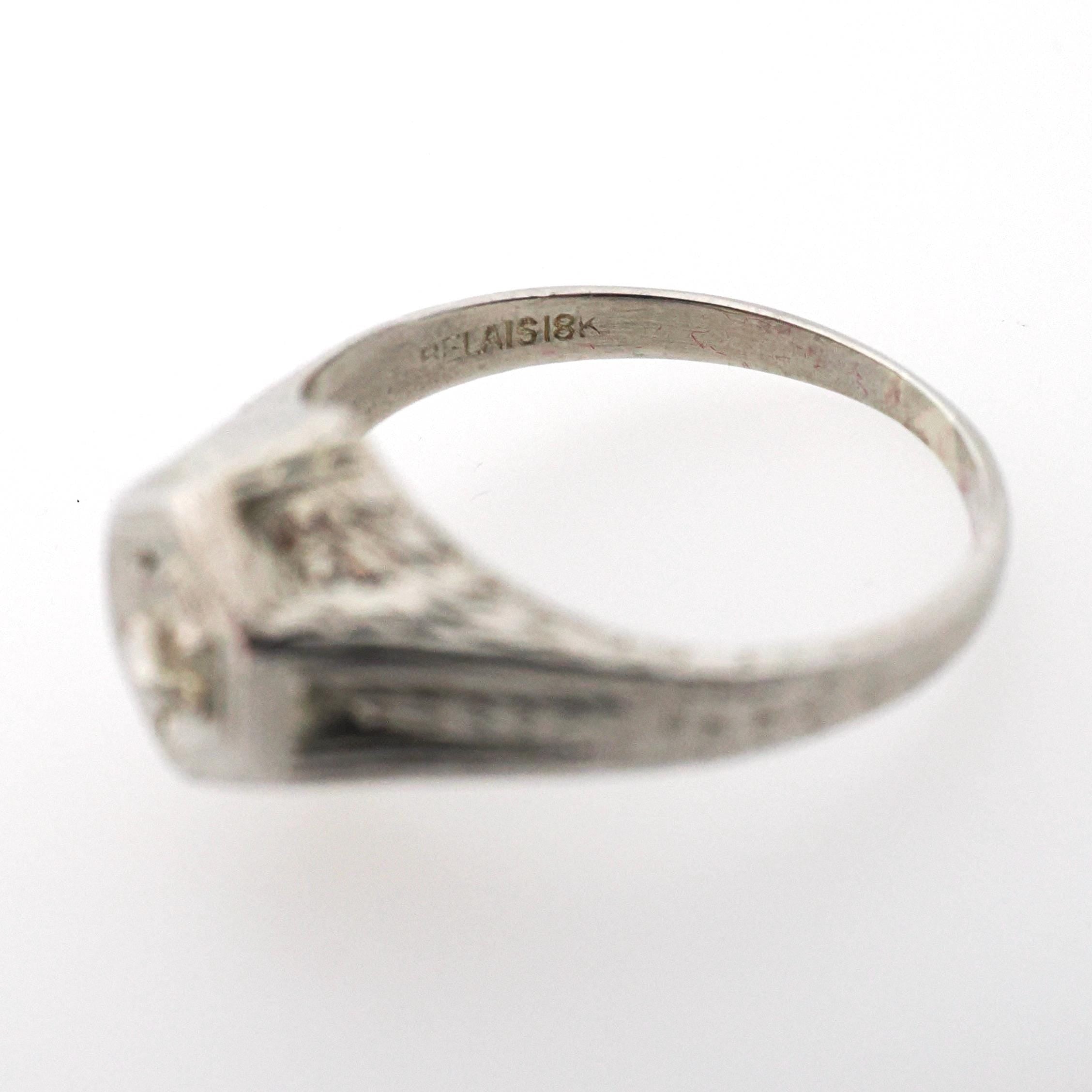 Antique Diamond Ring - Art Deco 18k White Gold Natural .15 CT Old European Hexagonal Engagement - Circa 1920s Size 5 1/2 Belais Fine Jewelry
