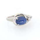 Created Star Sapphire Ring - Vintage 14k White Gold Cabochon & .04 CTW Natural Diamonds - Circa 1970s Era Size 5 3/4 Bypass Fine Jewelry