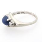 Created Star Sapphire Ring - Vintage 14k White Gold Cabochon & .04 CTW Natural Diamonds - Circa 1970s Era Size 5 3/4 Bypass Fine Jewelry
