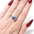 Created Star Sapphire Ring - Vintage 14k White Gold Cabochon & .04 CTW Natural Diamonds - Circa 1970s Era Size 5 3/4 Bypass Fine Jewelry