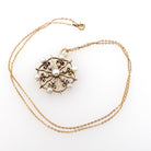Antique Starburst Necklace - Edwardian 14k Rosy Yellow Gold .18 CTW Natural Diamonds Cultured Pearls Pendant - Circa 1910s Era Fine Jewelry