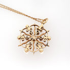 Antique Starburst Necklace - Edwardian 14k Rosy Yellow Gold .18 CTW Natural Diamonds Cultured Pearls Pendant - Circa 1910s Era Fine Jewelry