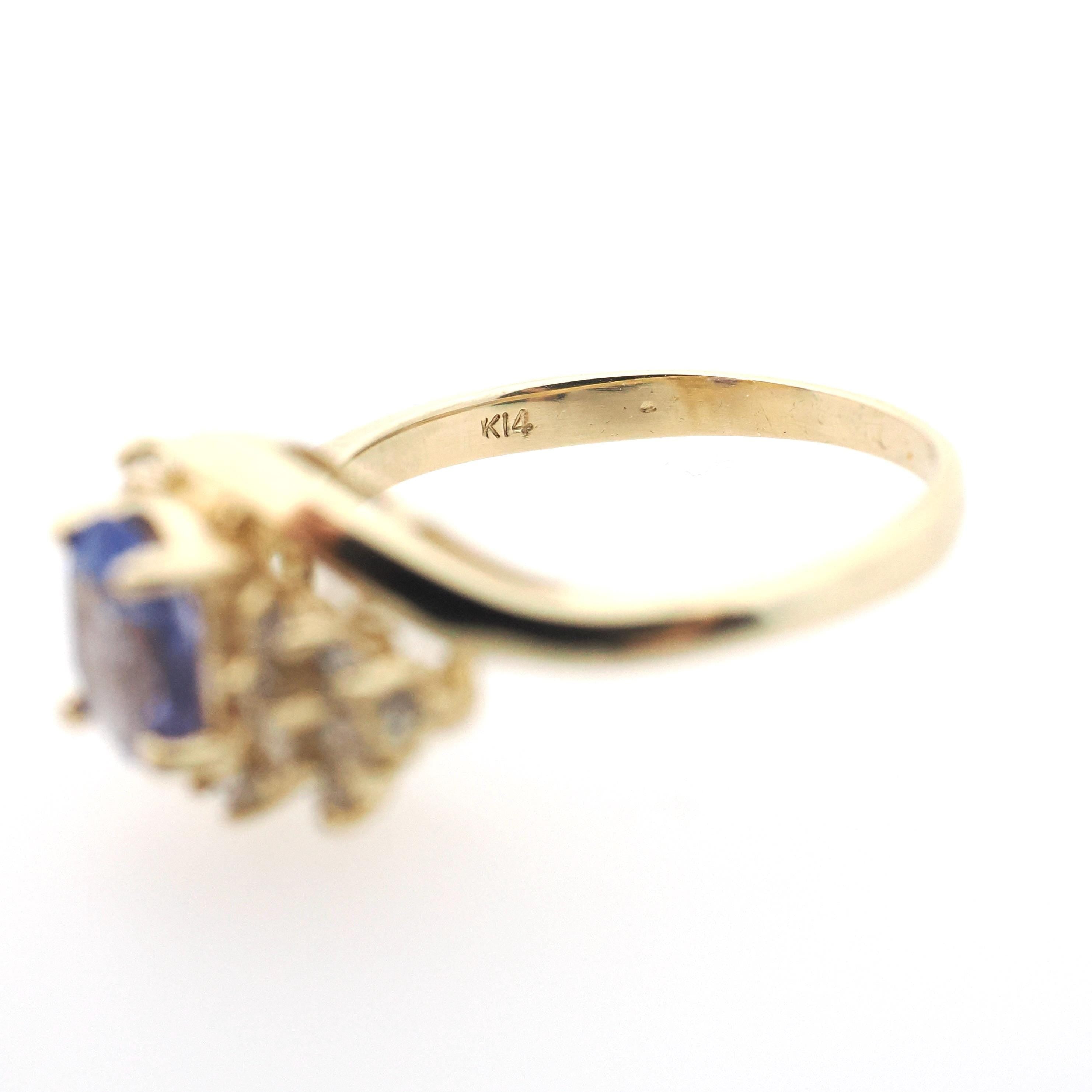 Tanzanite & Diamond Ring - Estate 14k Yellow Gold 2.71 CT Violet Gemstone Bypass - Contemporary Sz 6.25 Alternative Engagement Fine Jewelry