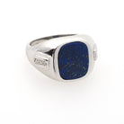 Vintage Lapis Lazuli Ring - Modernist 14k White Gold Flat Top Blue Gem Signet - Circa 1970s Size 10 Diamond Accented Fine Unisex Jewelry