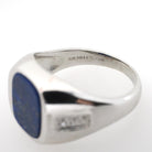 Vintage Lapis Lazuli Ring - Modernist 14k White Gold Flat Top Blue Gem Signet - Circa 1970s Size 10 Diamond Accented Fine Unisex Jewelry