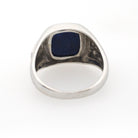 Vintage Lapis Lazuli Ring - Modernist 14k White Gold Flat Top Blue Gem Signet - Circa 1970s Size 10 Diamond Accented Fine Unisex Jewelry