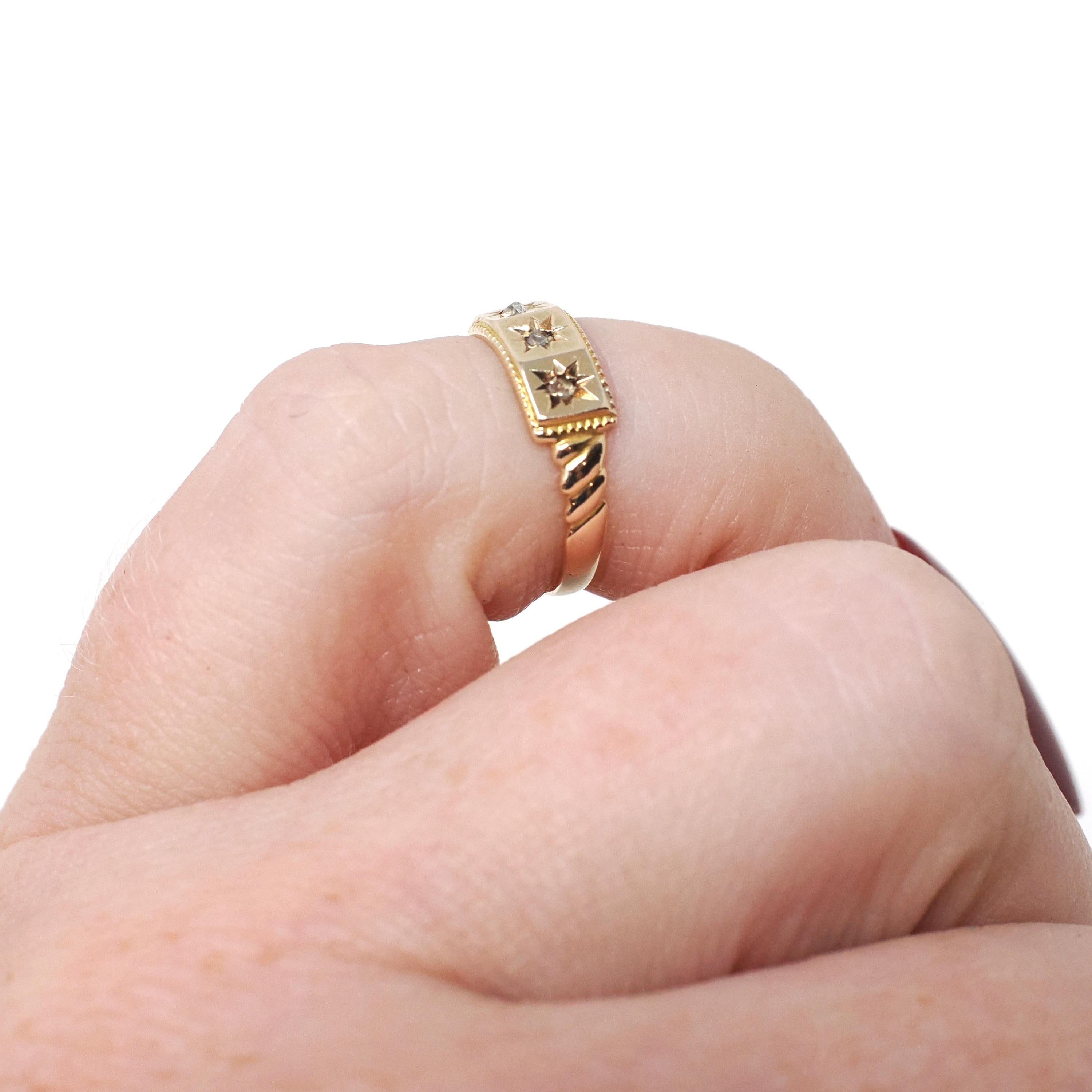 Antique Diamond Midi Ring - Edwardian 10k Yellow Gold Natural Gemstones - Circa Early 1900s Era Size 1 Pinky Children's Baby Fine Jewelry