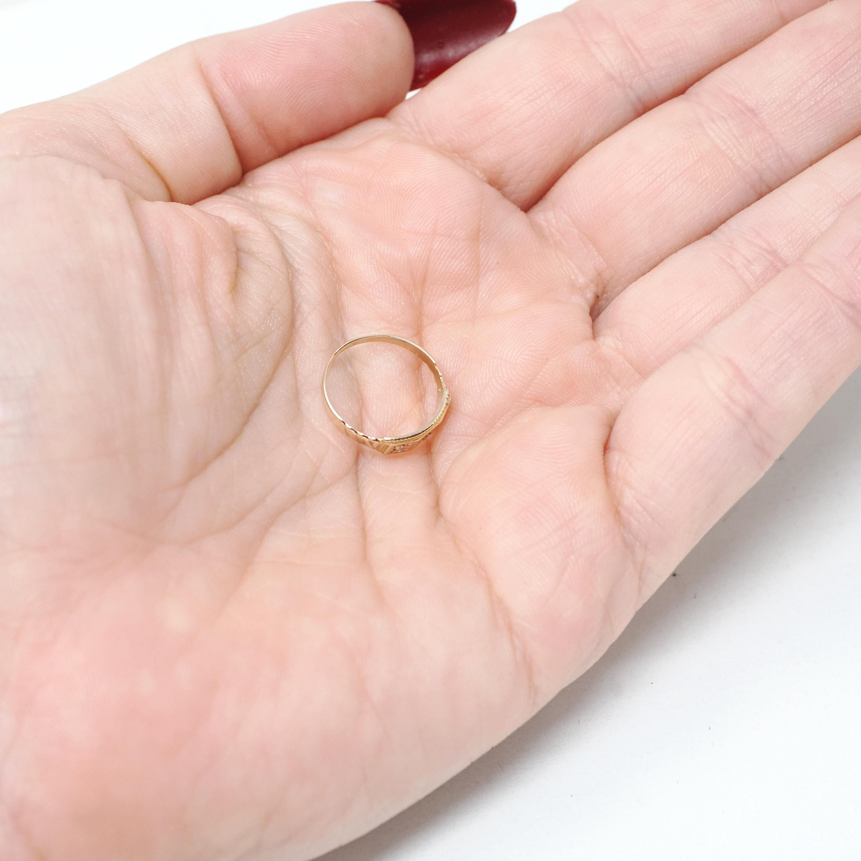Antique Diamond Midi Ring - Edwardian 10k Yellow Gold Natural Gemstones - Circa Early 1900s Era Size 1 Pinky Children's Baby Fine Jewelry