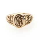 Antique "WKA" Signet Ring - Art Deco Era 10k Yellow Gold Engraved Initial Letters Unisex - Stamped 1923 Size 6 Floral Flower Fine Jewelry