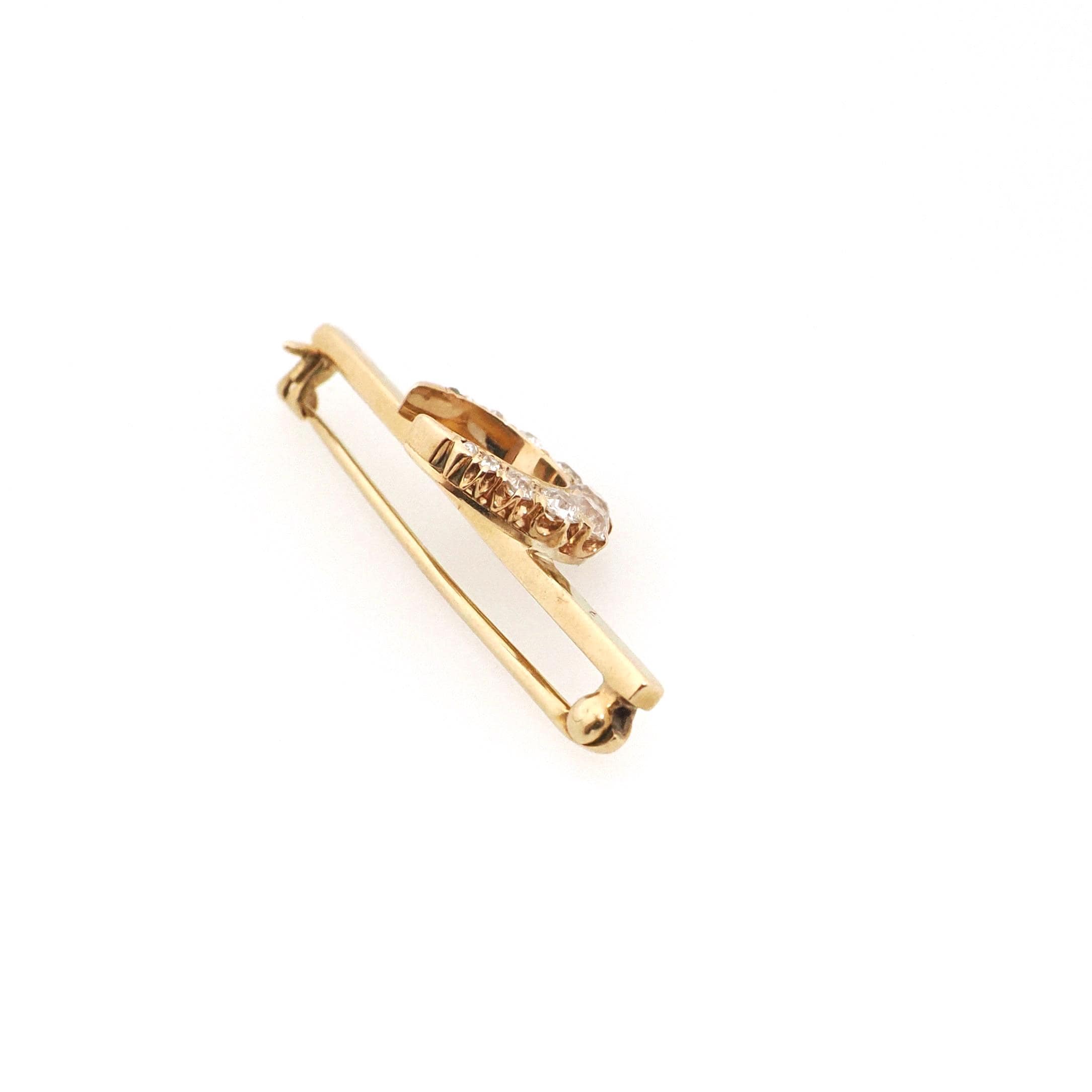 Diamond Crescent Moon Brooch - Edwardian 14k Yellow Gold Antique Cut Natural .70 CTW Pendant Bar Pin - Early 1900s Celestial Fine Jewelry