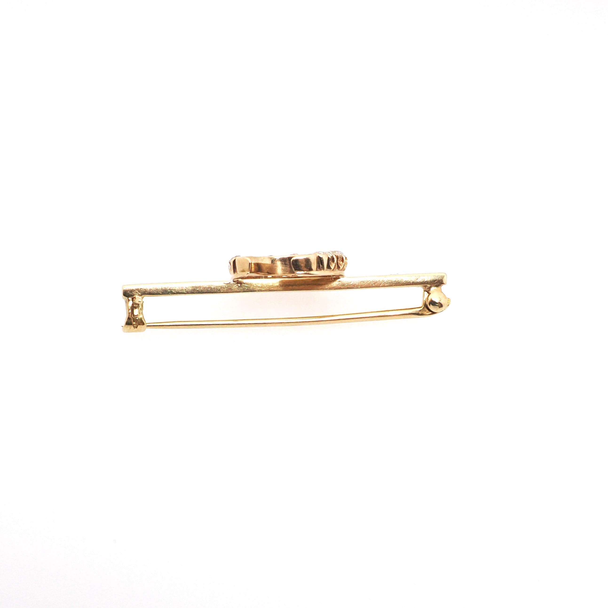 Diamond Crescent Moon Brooch - Edwardian 14k Yellow Gold Antique Cut Natural .70 CTW Pendant Bar Pin - Early 1900s Celestial Fine Jewelry
