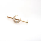Diamond Crescent Moon Brooch - Edwardian 14k Yellow Gold Antique Cut Natural .70 CTW Pendant Bar Pin - Early 1900s Celestial Fine Jewelry