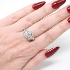 Vintage Engagement Ring - Mid Century Era 14k White Gold 1.36 CTW Natural Diamonds - Circa 1950s Era Size 7 1/2 Fine Cluster Bridal Jewelry