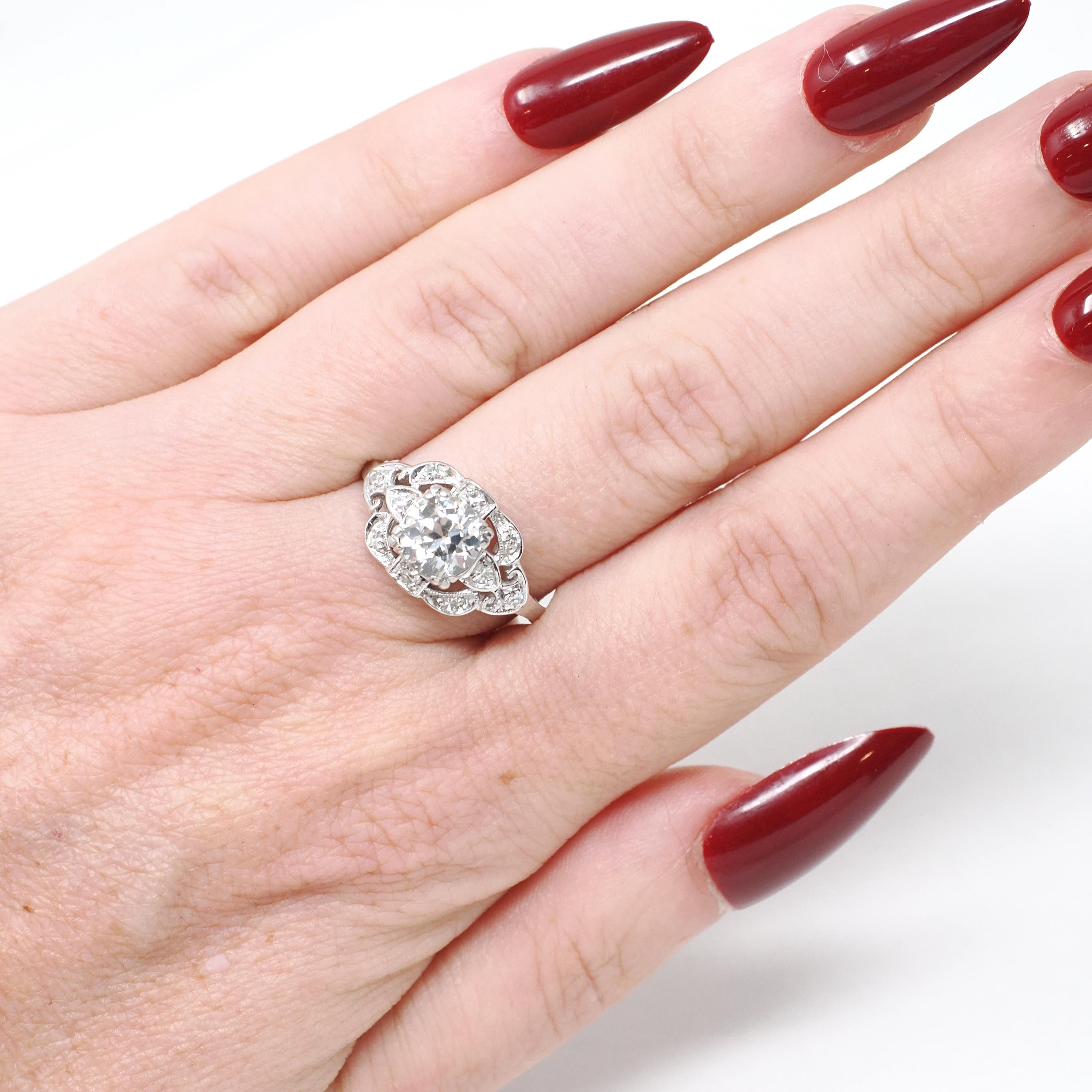 Vintage Engagement Ring - Mid Century Era 14k White Gold 1.36 CTW Natural Diamonds - Circa 1950s Era Size 7 1/2 Fine Cluster Bridal Jewelry