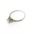 Cultured Pearl Ring - Art Deco 18k White Gold Dainty Wheat Filigree Solitaire - Vintage Circa 1930s Size 4 3/4 June Birthstone Fine Jewelry