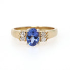 Tanzanite & Diamond Ring - Contemporary 14k Yellow Gold Oval Faceted .83 CT Gemstone - Estate 1990s Size 6 1/4 Accented Fine Modern Jewelry