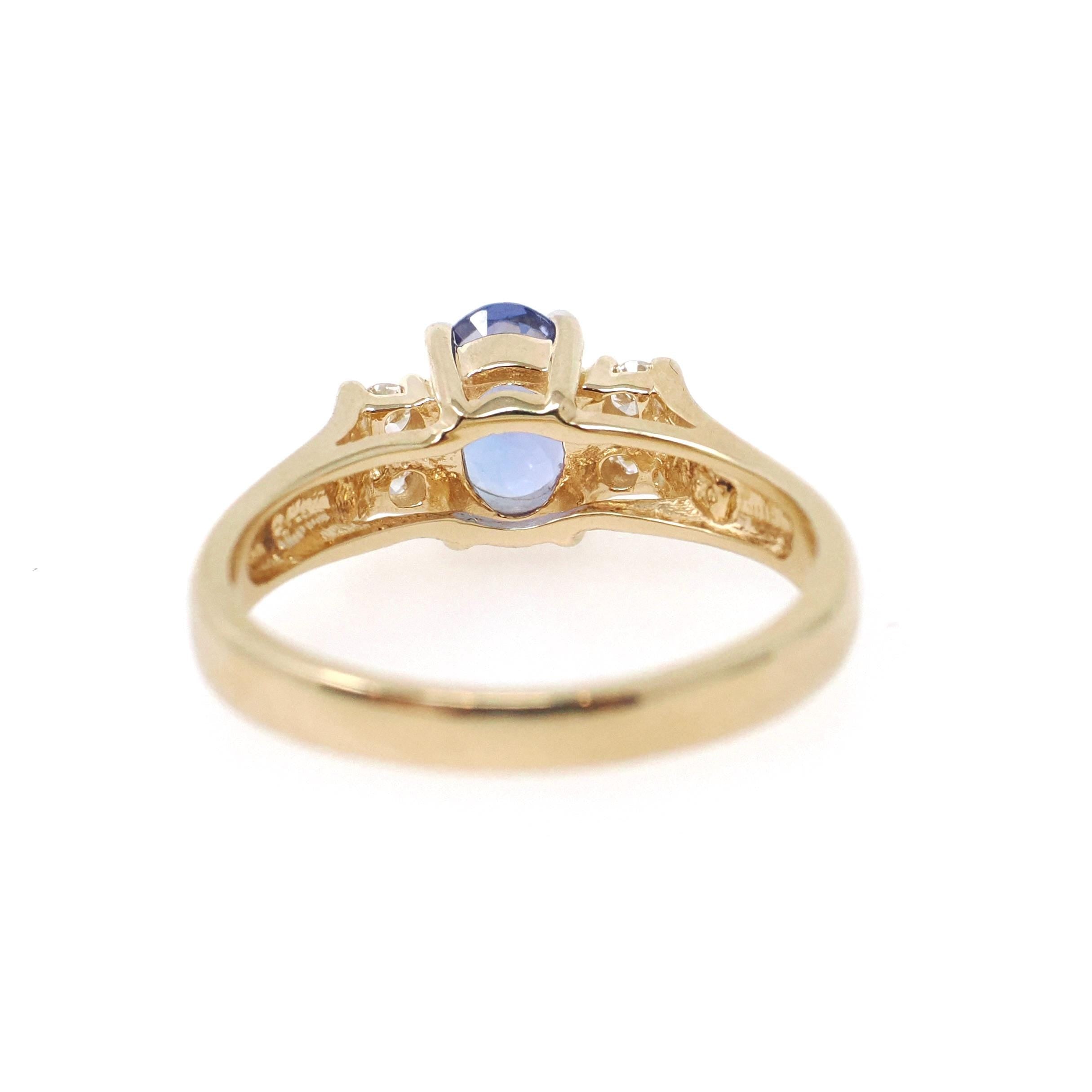 Tanzanite & Diamond Ring - Contemporary 14k Yellow Gold Oval Faceted .83 CT Gemstone - Estate 1990s Size 6 1/4 Accented Fine Modern Jewelry