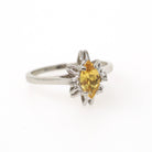 Created Yellow Sapphire Ring - Contemporary 10k White Gold Marquise Gemstone Created Spinels - Estate Circa 1990s Era Size 7 Fine Jewelry