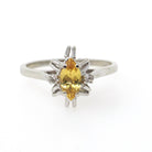 Created Yellow Sapphire Ring - Contemporary 10k White Gold Marquise Gemstone Created Spinels - Estate Circa 1990s Era Size 7 Fine Jewelry