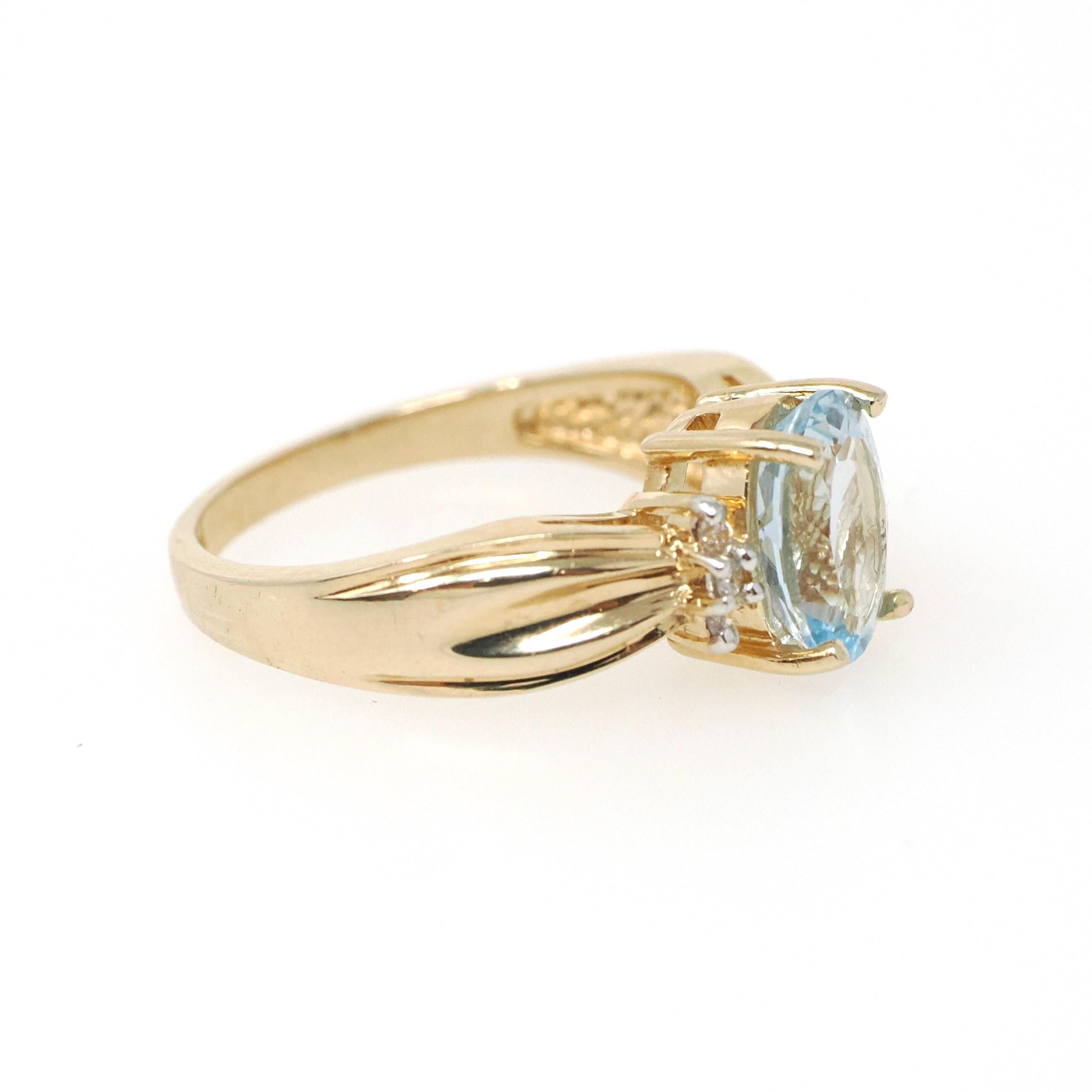 Aquamarine & Diamond Ring - Contemporary 14k Yellow Gold Oval Faceted 1.80 CT Blue Gem - Estate Circa 2000's Size 7 Fine Statement Jewelry