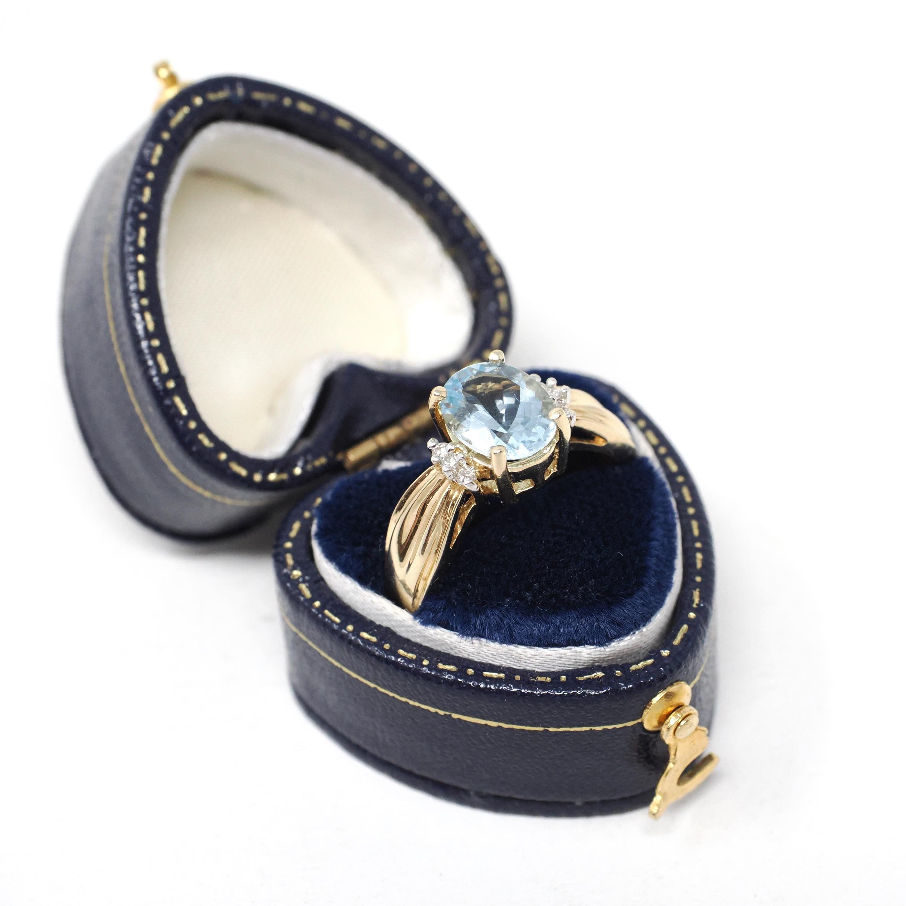 Aquamarine & Diamond Ring - Contemporary 14k Yellow Gold Oval Faceted 1.80 CT Blue Gem - Estate Circa 2000's Size 7 Fine Statement Jewelry