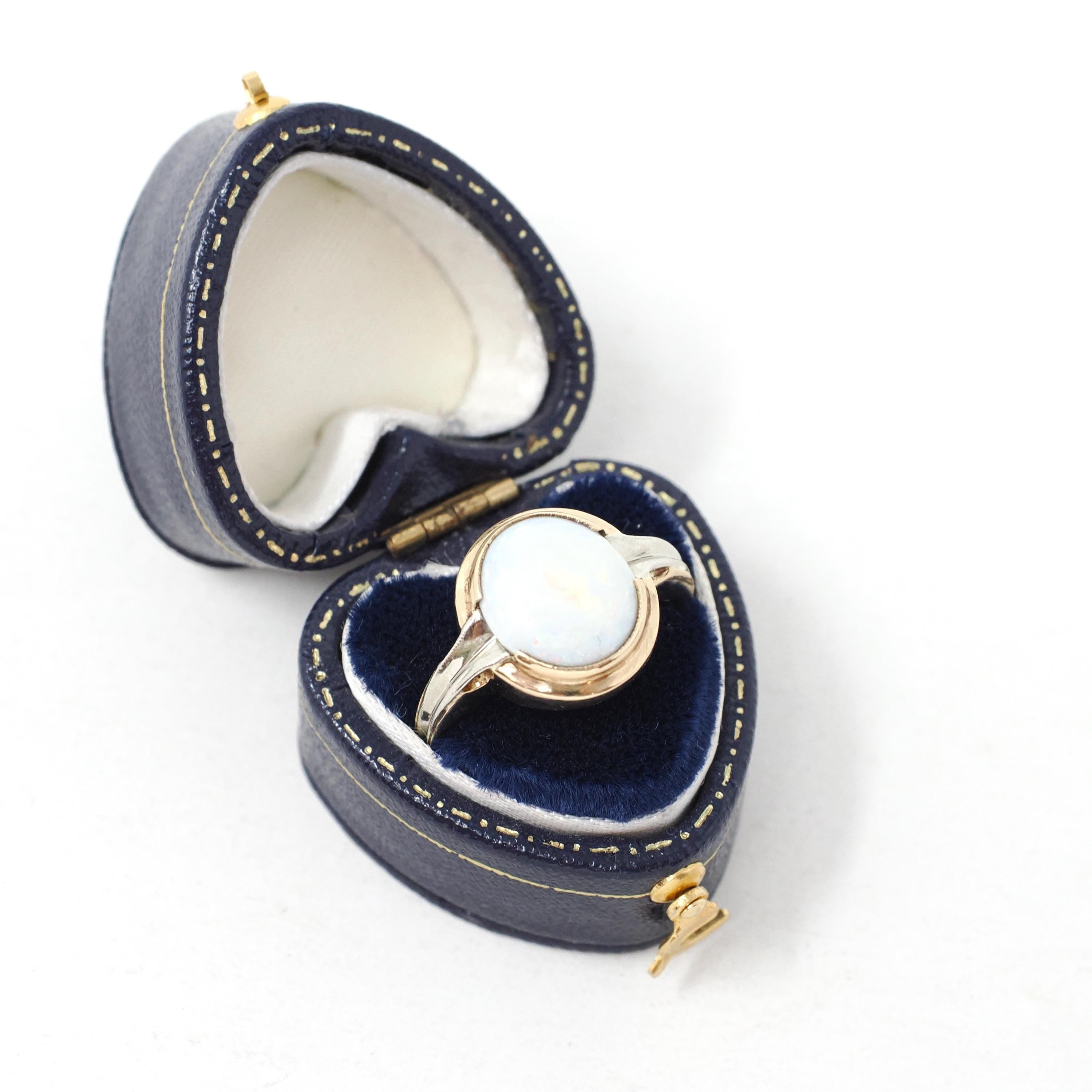 Vintage Opal Ring - Mid Century 10k Yellow Gold Natural Cabochon Gemstone Solitaire - Circa 1960s Size 7 3/4 October Birthstone Fine Jewelry