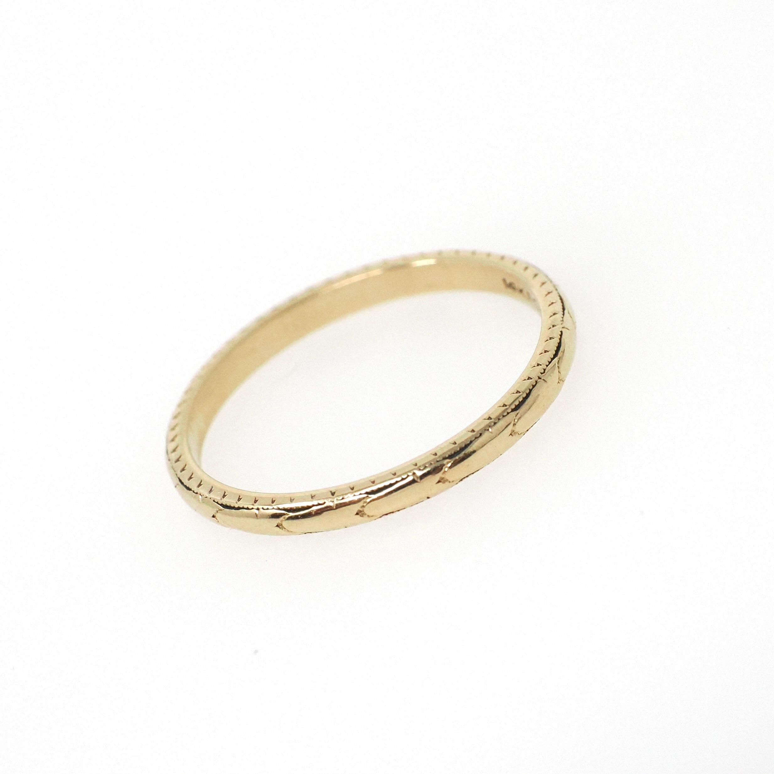 Vintage Eternity Band - Art Deco 14k Yellow Gold 2.0mm Orange Blossom Flower Ring - Circa 1930s Size 7 JR Wood Artcarved Fine Bridal Jewelry