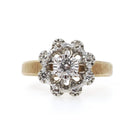 Diamond Engagement Ring - Modernist 14k Yellow & White Gold .33 CTW Floral Cluster Halo - Circa 1970s Era Size 7 3/4 Fine Engagement Jewelry